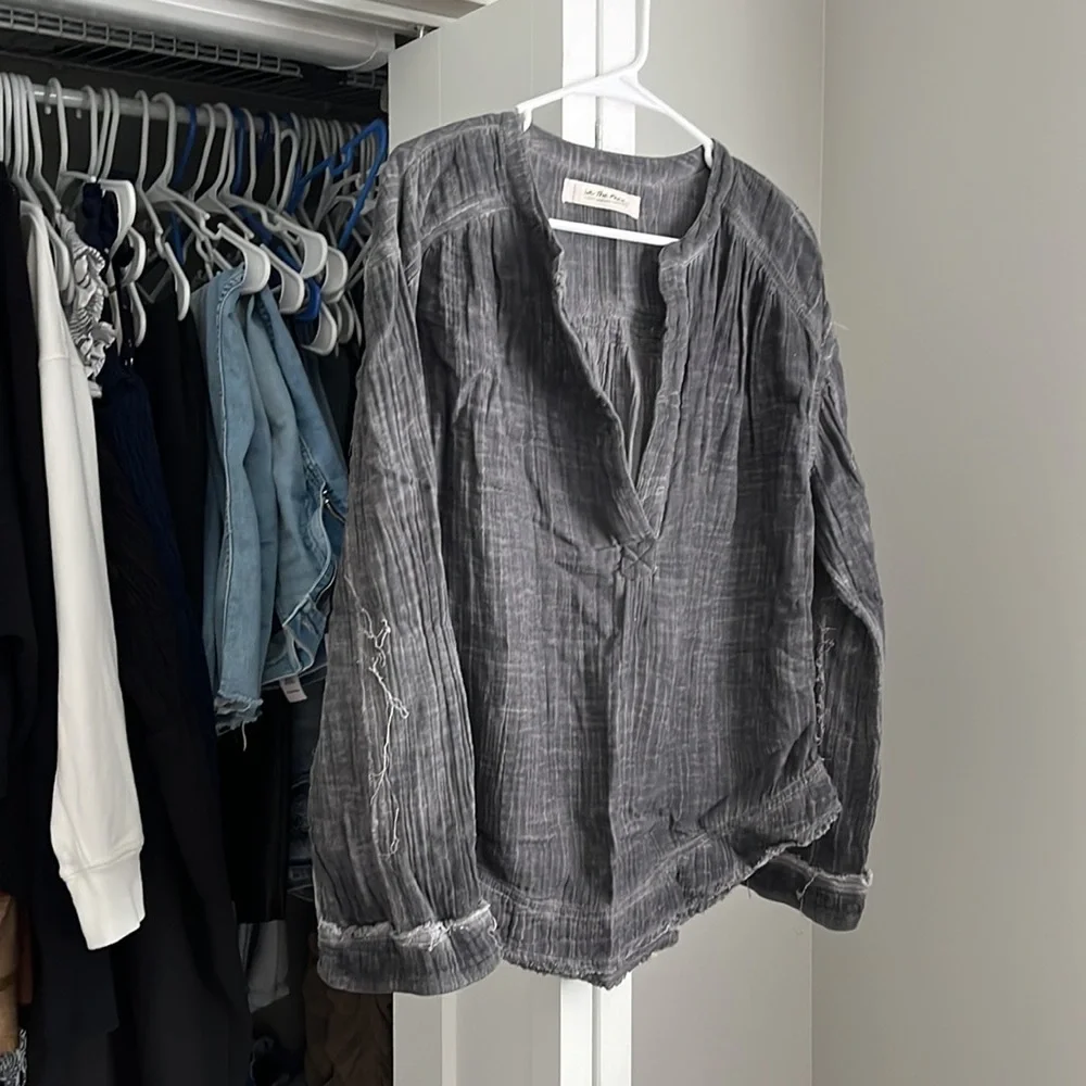 Free People Beachy Gauze Grey Top, lightly worn